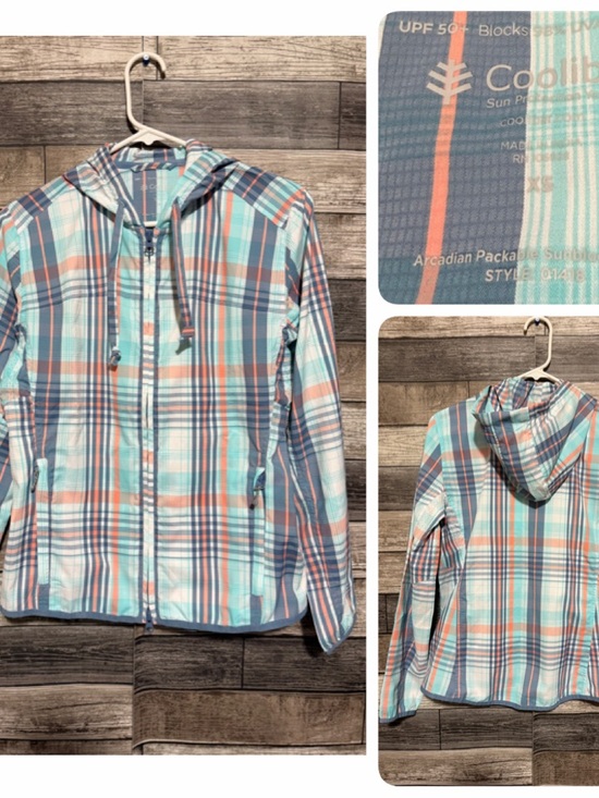 Coolibar Jackets & Blazers - Coolibar Women's Plaid Hooded Sun Jacket - Aqua/Coral/Gray